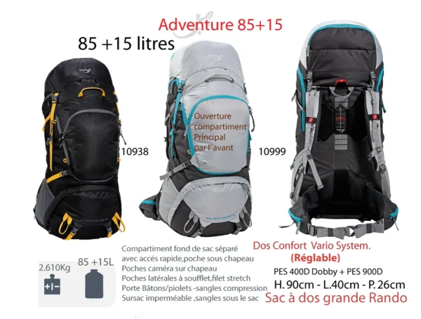 Les achats en ligne Grosses soldes 🔔 Randonnée Freetime Adventure 85+15l-sacs À Dos 85 À 100 L – Sac Grande Randonnée-freetime ⌛ 4